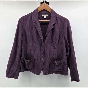 Cold Water Creek Jacket W Plus 16 Purple Button Close Cotton Layer Lightweight